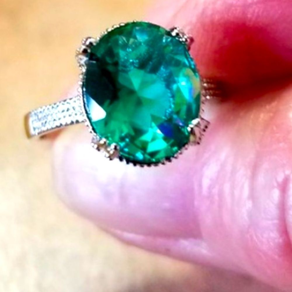 925 Sterling Silver Huge GREEN Flawless Paraiba Tourmaline RING - Picture 2 of 8